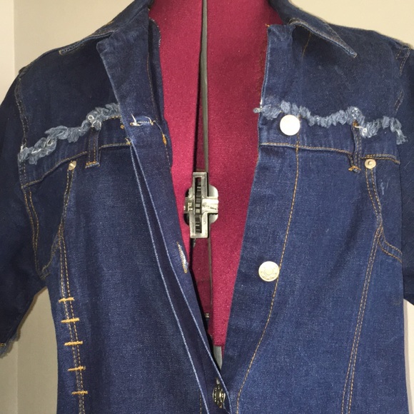 Y2K Denim Button Dress With Lace Up Back - Picture 8 of 11